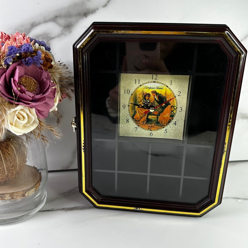 European‎ Classic Quartz Clock Display Case Shadow Box Mantel Decor Works